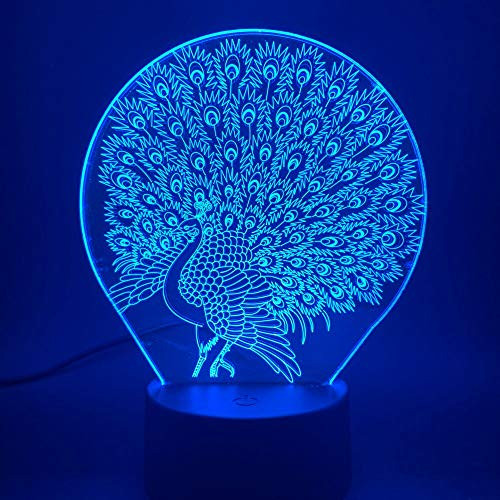 Preisvergleich Produktbild Tierpfau 3D Nachttischlampe Visueller Lichteffekt Peahen LED Nachtlicht Baby Kinderzimmer Nachtlicht