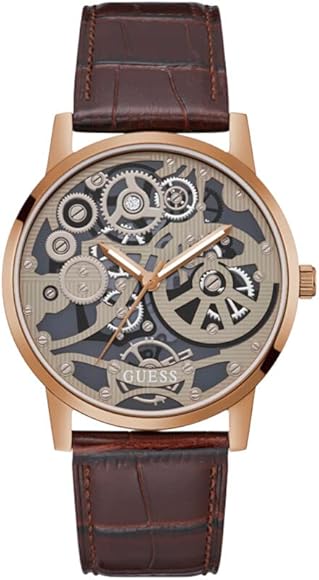 Amazon.co.jp: GUESS メンズ 42mm 腕時計 ブラウンストラップ  