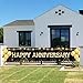 Happy Anniversary Party Backdrop Banner Black Gold Balloons Fireworks Theme Decor for Wedding Anniversary Party Supplies Yard Sign Background Indoor and Outdoor Party Decorations Gift