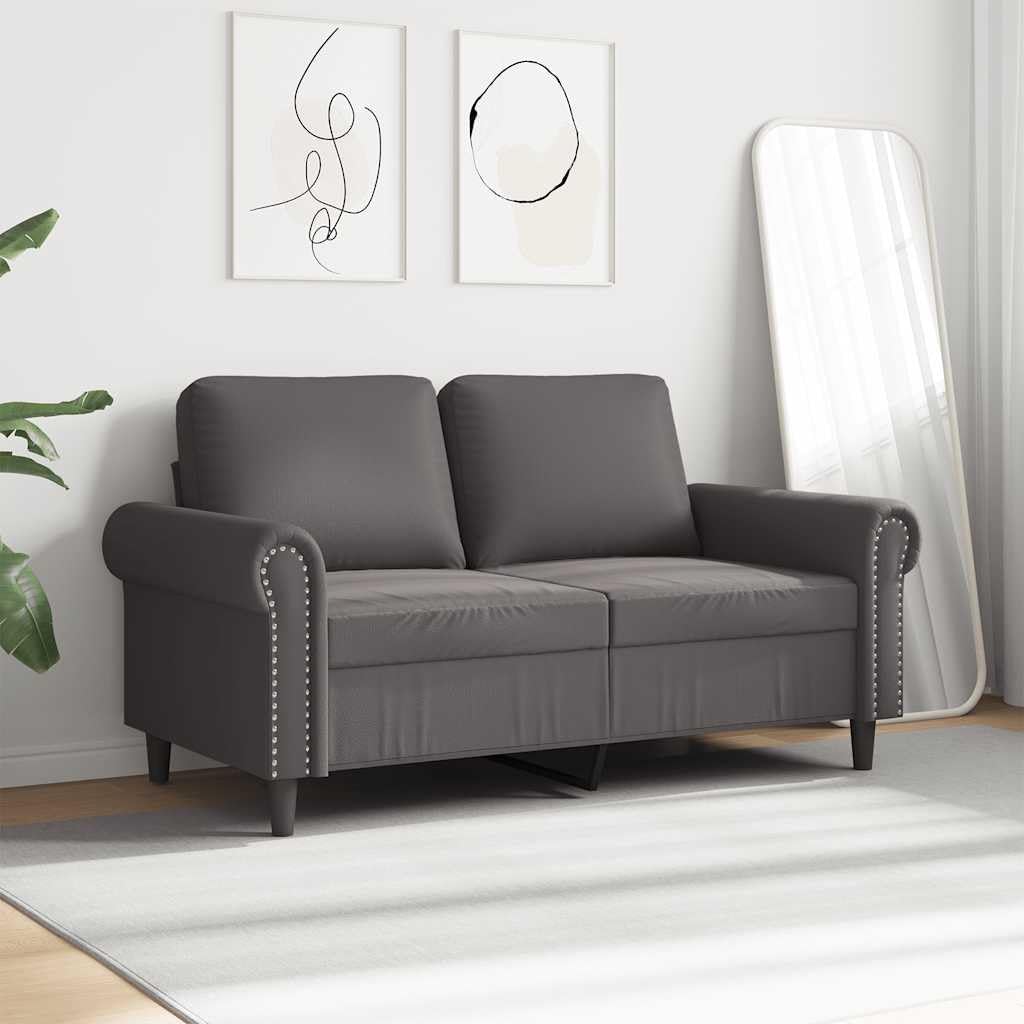 Divano moderno a 2 posti per soggiorno in ecopelle grigia 120 cm con seduta imbottita spessa per una seduta comoda, divano stabile con struttura in metallo