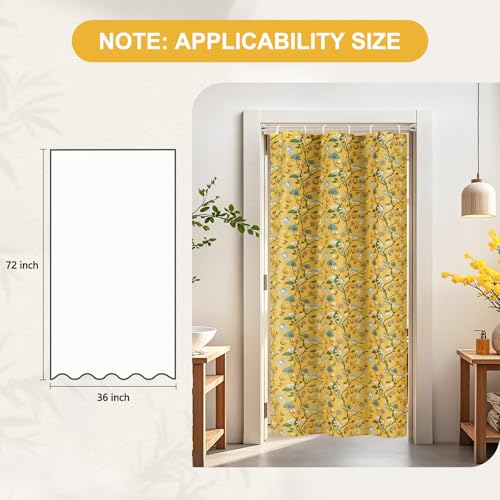 Fammio Yellow Floral Bird Shower Curtain 36x72, Hummingbird and Lemon Botanical Fabric Bath Curtains, Lightweight Quick-Dry Bathroom Decor Set with Hooks by Fammio - Used condition - Image 2