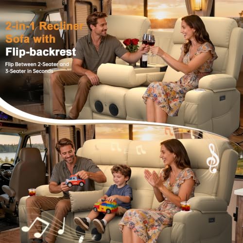 Image of Home Theater Seating, Power Loveseat Recliner Sofa with Massage & Heat, Wall Hugger Reclining Loveseat with USB, RV Couch with LED Lights, Flip Backrest, Cup Holders for Movie Theater & Gaming Room