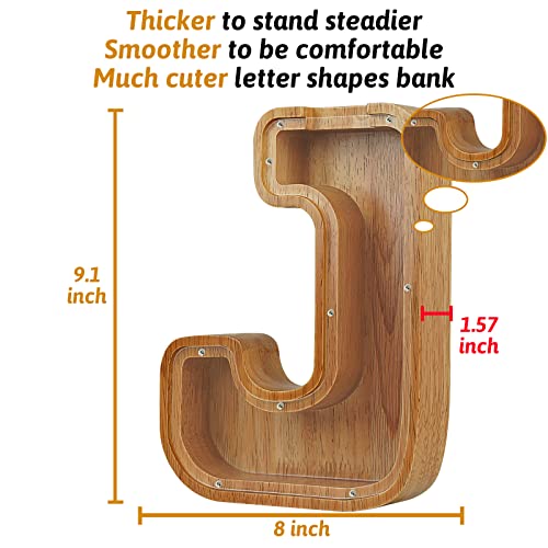 Piggy Bank For Kids Boys Girls, Large Personalized Wooden Letter Piggy Bank With Cut-Out Design, Alphabet Letter Coin Banks, Money Savings Box, Wooden Bank For Kids Creative Gift For Real-Money(J) #TOP5
