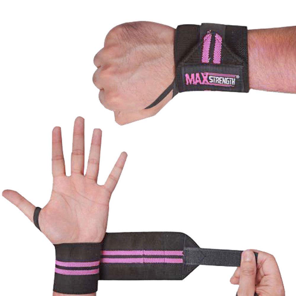 MAXSTRENGTH Wrist Wraps – Heavy Duty Professional Standard Weight Lifting Wrist Support Wraps Hand Bar Bodybuilding Training Workout (Pink)