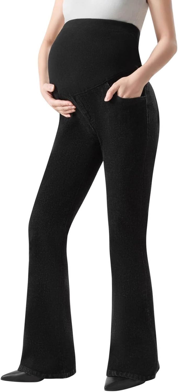 Outerwear Denim Long Pants for Women Supportive Belly Panel, High Waist Tight-Fitting Elasticity Slightly Flared Jeans