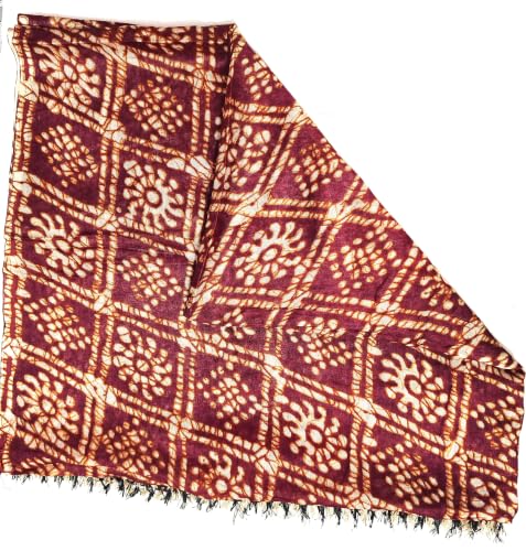 Image of Batik Print Dupatta for Women | Maroon and Beige | Geometric Floral Pattern | Length - 1.8 Metres