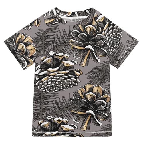 Aflyko Christmas Boys' Swim Shirt Pine Cone Leaves Rash Guard Beachwear Sun Protection Fishing Hiking Camping Surfing Swimming Toddler Infant Summer Daily T-Shirt, 4T