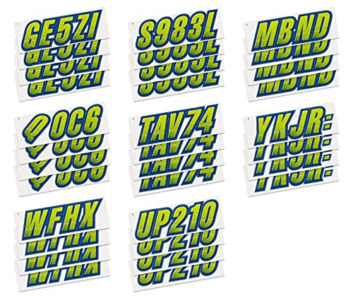 Image of STIFFIE Techtron Atomic Green /Navy 3 inch Boat & PWC Registration Decals • Numbers Letters Stickers