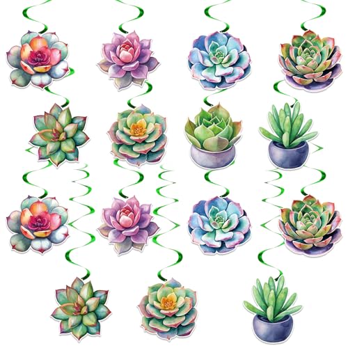 Firefairy Succulent Hanging Swirls, Plant Birthday Celling Decorations, Succulent Birthday Party Decor, Greenery Hanging Swirls, Garden Theme Party Decor, Succulent Party Decorations, 16Pcs