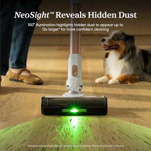 Image of Levoit VortexIQ Cordless Vacuum Cleaner for Pet Hair, 50-Min Runtime | Powerful Suction, NeoSight Green Light Dust Reveal, Anti-Tangle Brush, Self-Standing, 180 Lay-Flat Design, HEPA Filter