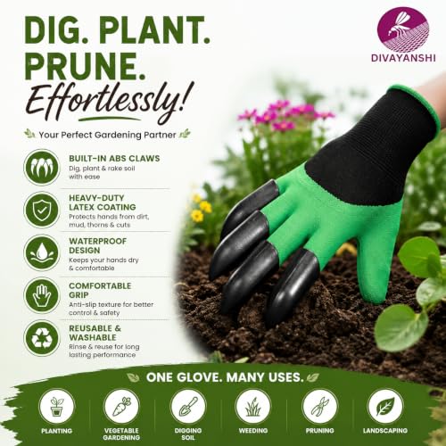 Image of DIVAYANSHI Gardening Gloves with Claws for Digging, Waterproof Puncture Resistant Garden Gloves for Women & Men, Garden Work Gloves for Planting, Weeding, Raking, Pruning & Yard Work