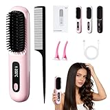 Clinora Stylingbürste, Stylingbürste für Kurze Haare, Glättbürste Kabellos mit LED-Anzeige, Haarbürste Elektrisch, 3 Temperaturstufen, für Glattes, Lockiges und Trockenes Haar, Tragbar (Rosa)