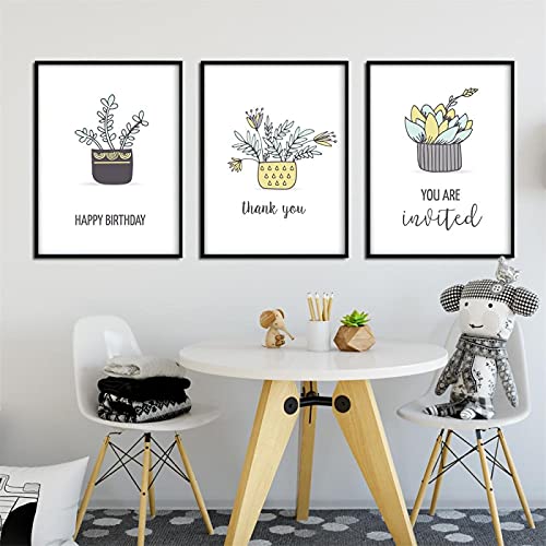 Impression sur toile plantes mignonnes pour salon cocooning | Lot de 3 affiches 50x70cm style nordique