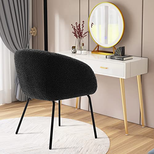 Onevog Upholstered Sherpa Dining Chair, Cozy Curved Back Dinner Chair Modern Boucle Teddy Chairs With Arms, Faux Wool Fleece Chair For Kitchen & Dining Room (Black) #TOP6