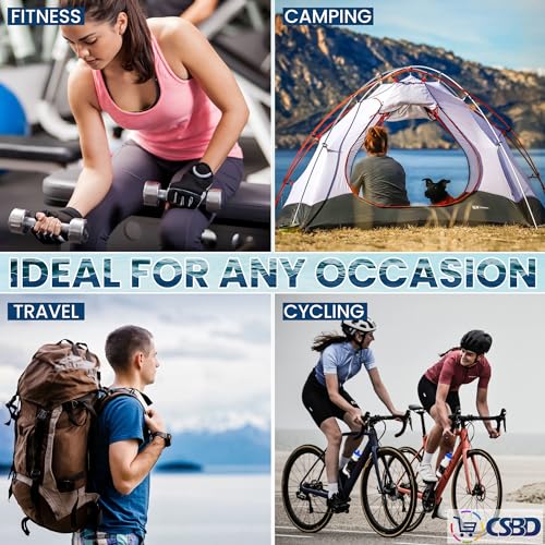 CSBD 20 oz. Bulk Water Bottles, Made in USA, Blank Plastic Reusable Water Bottles for Gym, Cycling, BPA Free, Plastic Water Bottles Pull Top Cap for Sports, White Bottle/Blue Lid - 10 Pack