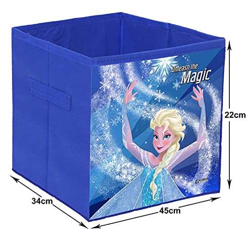 Image of Kuber Industries Disney Frozen Print Foldable Cube Box|Non Woven Storage Box For Clothes|Storage Organizer for Toys, Books, Baby Clothes|Pack of 4 (Blue)