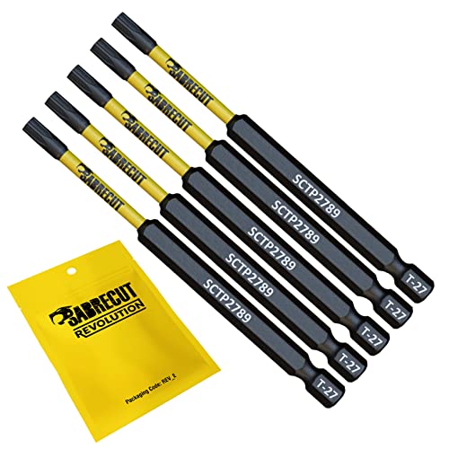 5 x SabreCut SCTP2789_5 89mm T27 TX27 Torx Tamper Proof Security Magnetic Impact Screwdriver Driver Bits Set Heavy Duty Compatible with Dewalt Milwaukee Bosch Makita and More