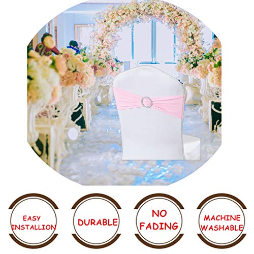 Ymeibe 30Pcs Spandex Stretch Chair Sashes Bows For Wedding Reception- Universal Elastic Chair Cover Bands With Buckle Slider For Banquet, Party, Hotel Event Decorations Sashes (Pink) #TOP1