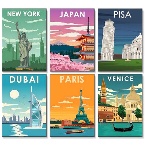 Image of 6 Pack Paint by Numbers Kit for Adults Beginner, City Landscape Adult Paint by Number Kits on Canvas Without Frame, City DIY Acrylic Oil Painting by Numbers Kits, Perfect for Home Decor 10x14 Inch