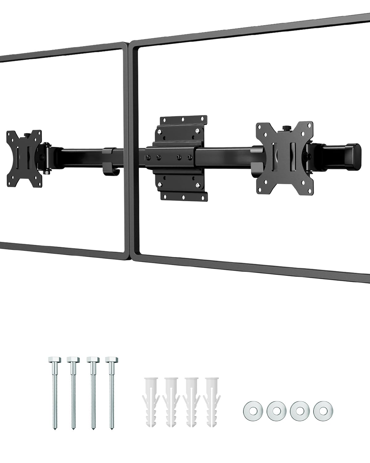 Soporte de Pared Doble para Pantallas 13-27 Pulgadas, Sencillo a Doble | Espacio de pared ultradelgado, montaje horizontal, alineación precisa, gestión de cables, 10 kg por brazo, VESA 75/100, Negro