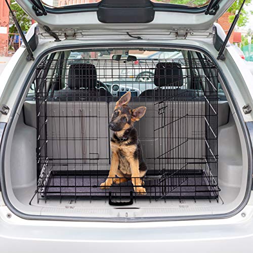 Relaxdays Hundekäfig, Faltbare Hundetransportbox Auto, Welpenkäfig, 2 Türen, Bodenschale, Drahtkäfig Metall, M, Schwarz