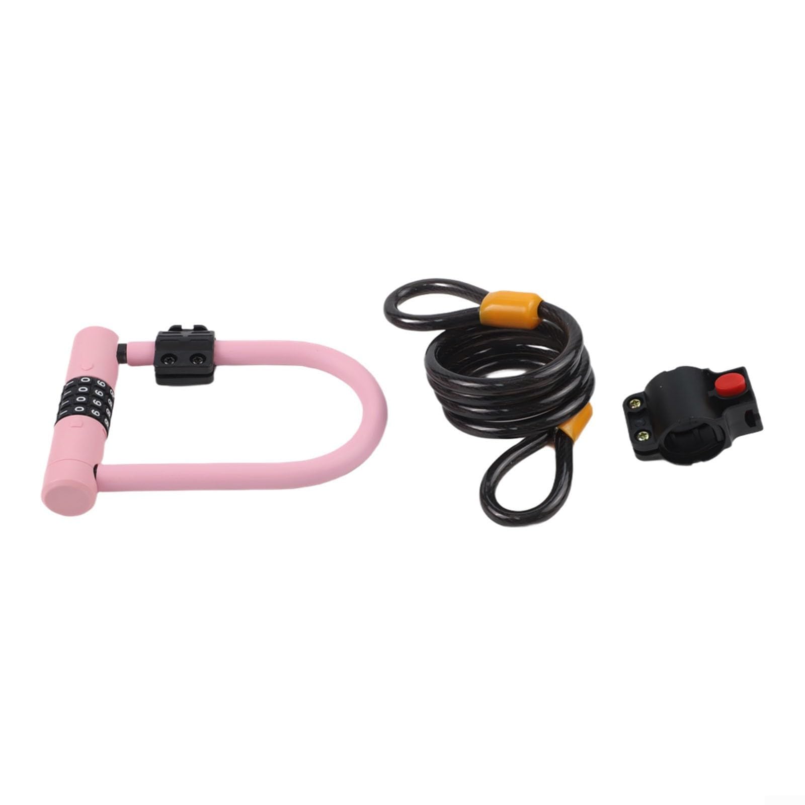 Lucchetto di sicurezza per bici con combinazione a quattro cifre e corpo in lega di acciaio, avvolto in silicone per proteggere il telaio e resistere alle intemperie e alle manomissioni