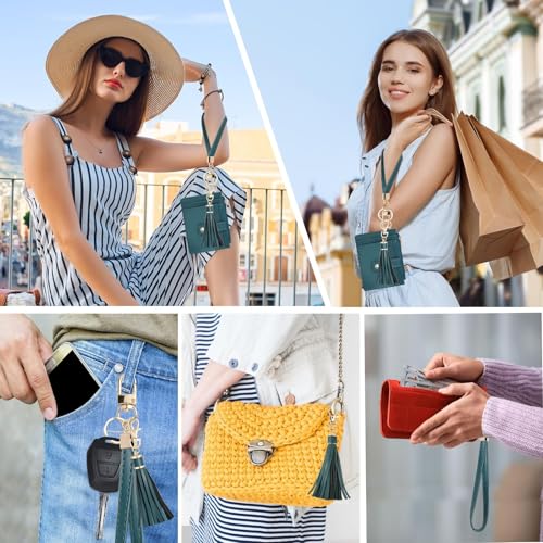Image of KNGITRYI Small Wristlet Wallets for Women RFID Credit Card Holder Wallet Keychain Wristlet Wallet Credit Card Wallets for Women (Blue-Green)