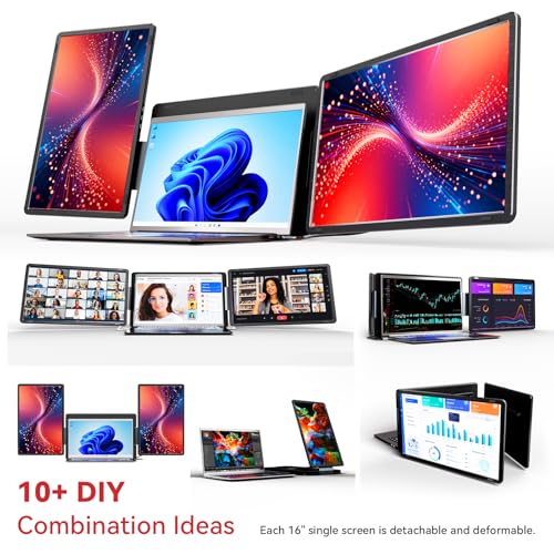 Image of LXU 16 inch 1200P Laptop Screen Extender Monitor Portable | Detachable Triple Extended Monitor, Plug n Play for 12~16.5 inch Laptops, Black, S9G