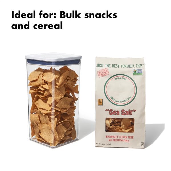 oxo good grips pop container - airtight food storage - big square tall 6.0 qt ideal for bulk snacks and cereal 6.0 qt - square - bulk food