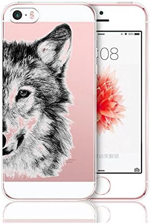 AIsoar Compatible for iPhone 5 5s SE Case, Clear Soft Silicone Skin Cover Slim Flexible TPU Watercolor Flowers Floral Printed Back Cover for iPhone 5 5s SE (Wolf)