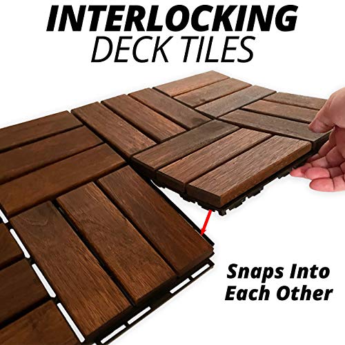 Mammoth Sustainably Sourced Solid Acacia Wood Oiled Finish Secure Interlocking Deck Tiles, Water Resistant Outdoor Patio Pavers or Composite Deck Flooring, Pack of 11 (11 SQFT) (Checker)