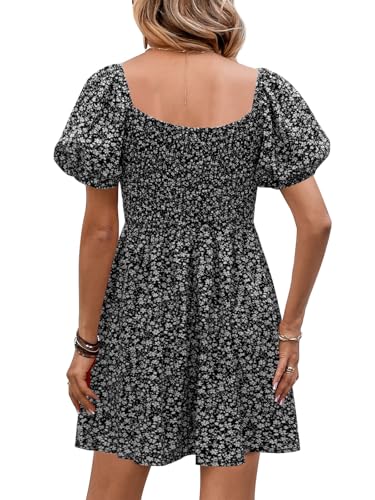 Image of Womens Babydoll Dress 2026 Summer Casual Puff Sleeve V Neck Cute Boho Smocked Flowy Short Sundress Beach Mini Dresses