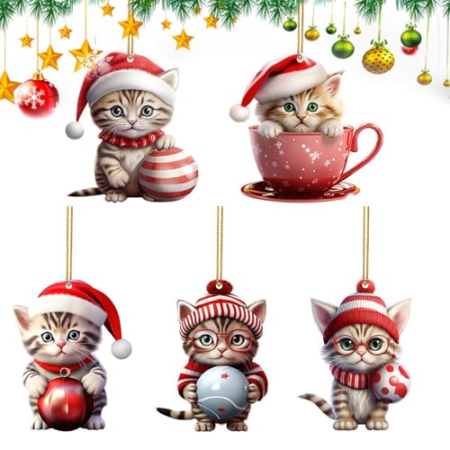 Navideño de Gato - s de Árbol de Navidad de Acrílico 2D,Colgante Animales Decorativo para Salón Habitación Infantil Ventana Entrada Espejo Retrovisor Coche Jardín Puerta