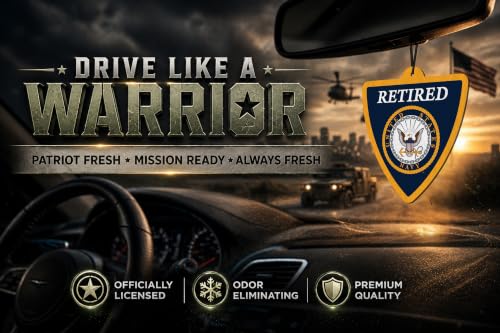 Image of Elektroplate Retired US Navy Crest Car Air Freshener 6-Pack | Officially Licensed, Long-Lasting Arctic Patrol Scent, Vivid Naval Shield Graphics, Versatile Hanging Design