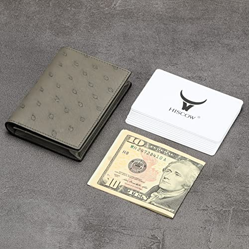 Image of HISCOW Full Grain Leather Business Card Holder Case | Minimalist EDC wallet, gusset holds 25 cards, ID window, fits folded bills, bifold profile, premium gifts for men & women