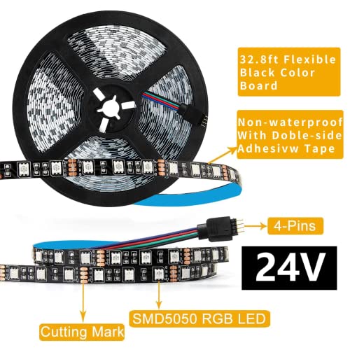 Image of SUPERNIGHT 5050 RGB LED Strip Lights, 32.8ft, 600 LEDs, Black PCB | DC 24V, Color Changing, Valentine Decor, Wedding Sparklers, Christmas Lights, Indoor Decoration,Not Included Power Source