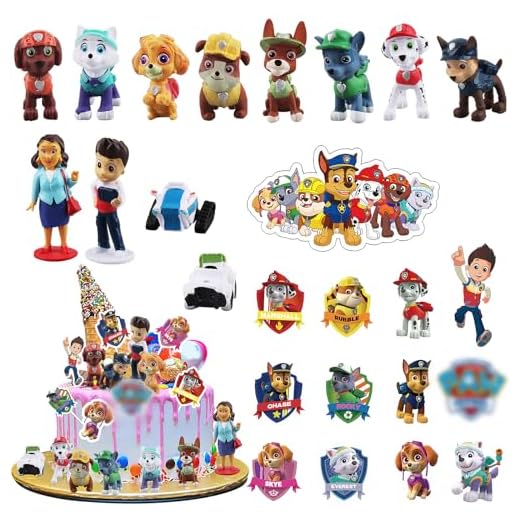 Pack de 25 Decoracion Tarta Patrulla Canina, ZoneYan Decoración Tarta Cumpleaños Patrulla Canina, Patrulla Dog Figuras, Decoracion Patrulla Canina para Edades 3 4 5 6 7 8 Años