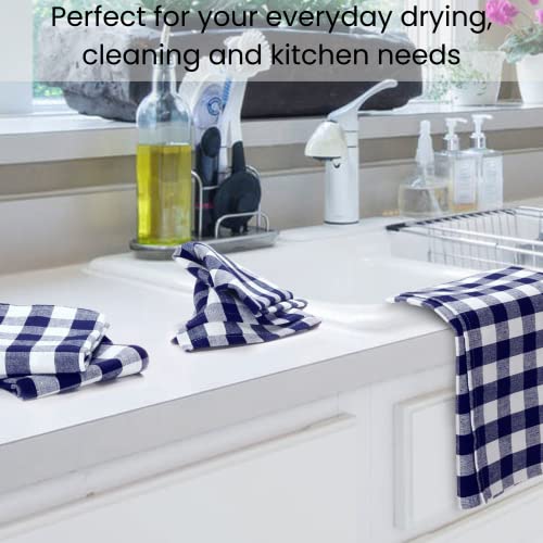 Linen Hub Set Of 12 Cotton Kitchen Dish Towels 16X26, Absorbent Durable Washable Tea Towels, Restaurant Cleaning Towels, Buffalo Plaid Check Kitchen Towels With Hanging Loop, Blue White #TOP4