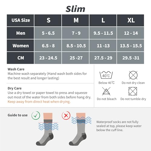 DRYMILE Slim Waterproof Socks, Thin Moisture Wicking Waterproof Socks for Men & Women, Golf, Cycling, Trekking - Crew