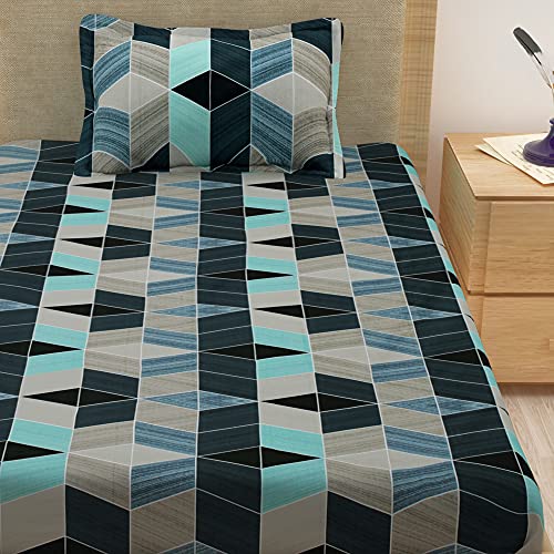 Image of Story@Home Spark Collection 210 TC Single Bedsheet with a Pillow Cover, Ivory and Navy Blue