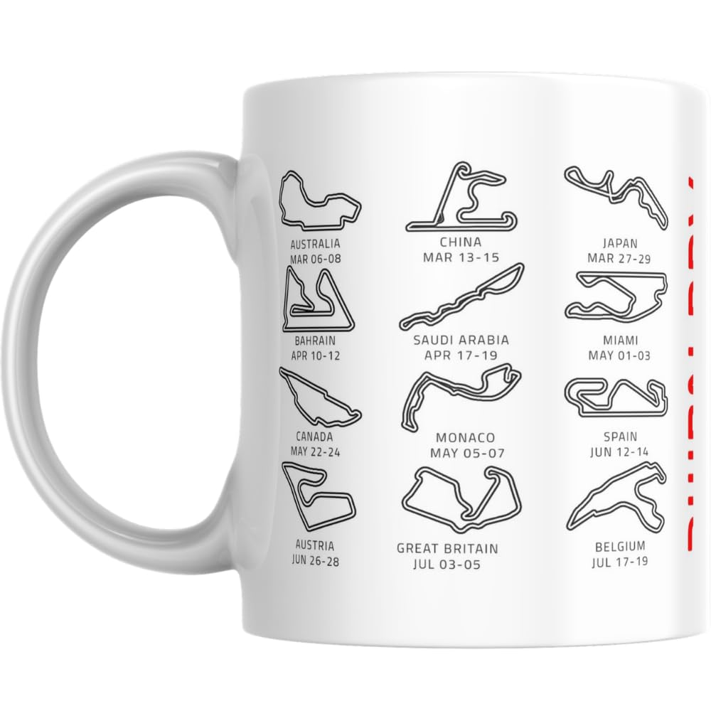 MUGGZ Personalised Formula 1 2026 F1 Tracks Mug, Racing Circuits Gift, Motorsport Fan Cup, Optional Name, Colour Handle, Coaster, Card