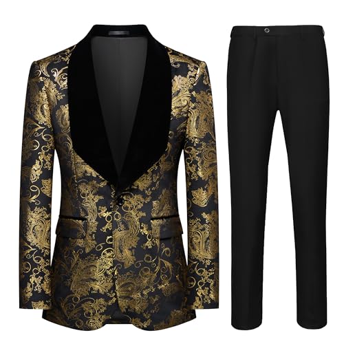 Suits for Men Slim Fit Shawl Lapel Printed Pattern Tuxedo Blazer Prom Party Event Banquet Performance