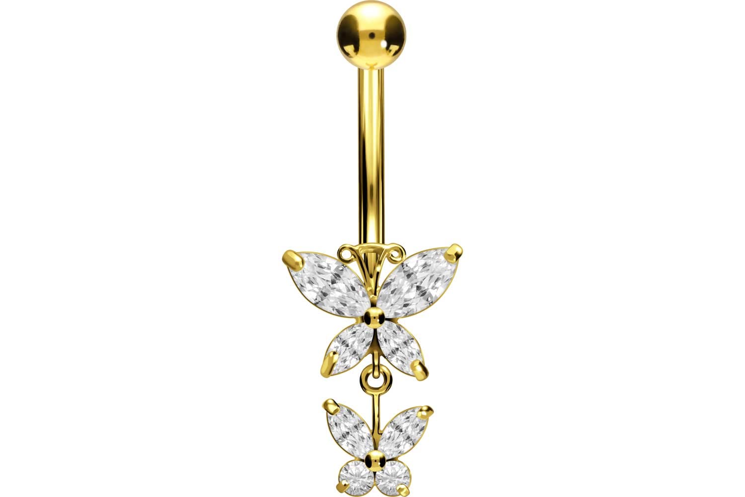PIERCINGLINE 750er GOLD Bauchnabelpiercing 18 KARAT 2 Schmetterlinge| Piercing Bananabell Banane Gelbgold