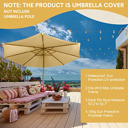 Hillban 2 Pieces Patio Umbrella Replacement 9 Ft 8 Ribs Strong And Thick Umbrella Canopy Outdoor Umbrella Replacement Top Shade Cover, Fit Outdoor Yard Garden Umbrella Canopy (Khaki) #TOP3