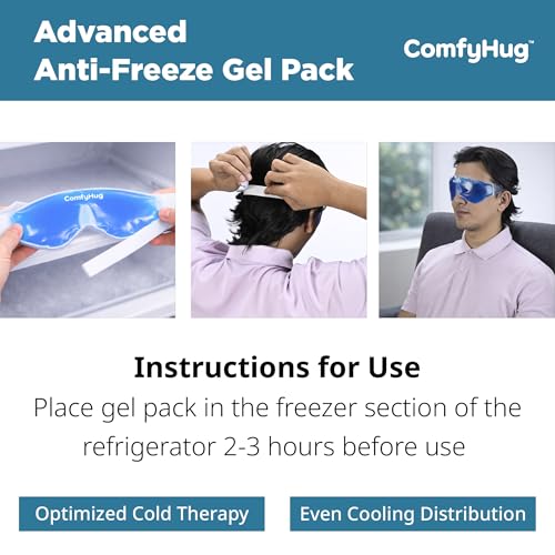 Image of ComfyHug Cooling Gel Eye Mask for Puffy Eyes, Dark Circles & Migraines - Reusable Cold Compress Therapy Pack with Adjustable Strap for Sleep, Headaches & Eye Relaxation (Pack of 2)