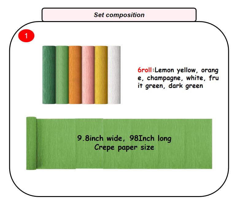 Yellow Crepe Paper Set 6 Rolls, 10 x 98Inch Crepe Paper Sheets for DIY Gift Colourful Paper Flower Wrapping Paper Crafts Birthday Wedding Holiday Party Decorations (Yellow Series?6 Color?)