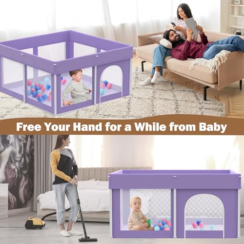 Image of Foldable Playpen 50x50, Foldable Ultra-Portable Baby Playpen, Instantly Deployed in Three Seconds, Safe Baby Playard with Soft Breathable Mesh, Perfect Activity Center for Baby's Play, Lavender