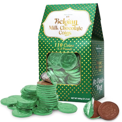 Belgian Chocolate Coins Bulk Pack - Approx. 110 Green Foil Wrapped Milk Chocolate Coins Candy For...