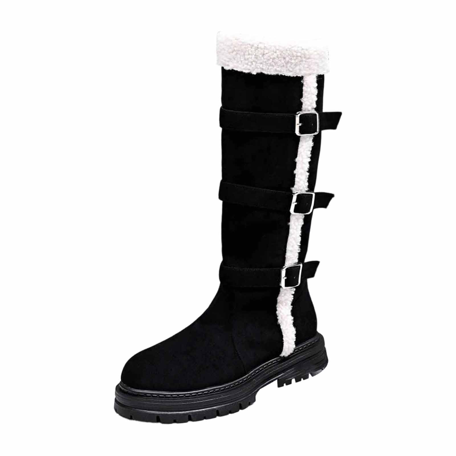 Stivaletti Imbottiti Donna Stivali Invernali con Fibbia Per Cintura, Suola Plateau Spesso, Tomaia Foderata In Finta Pelle, Alti Alla Caviglia Comfort e Aderenza Durante Il Freddo