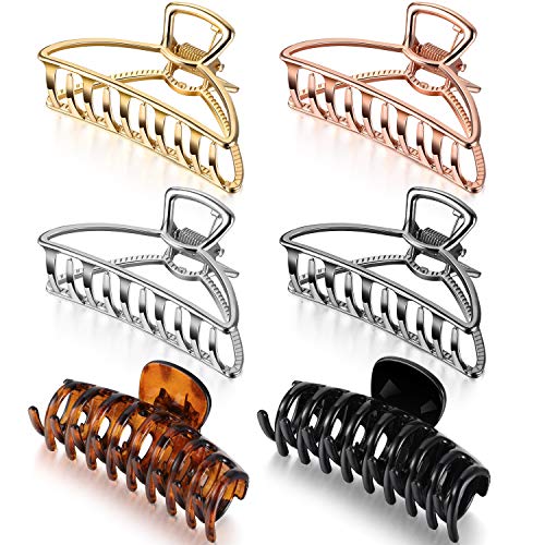 4 Pieces Large Metal Hair Claw Clips Hollow Non-slip Hair Catch Barrette Jaw Clamps and 2 Pieces Plastic Hair Claw Clips for Women Thick Hair, 2 Styles
